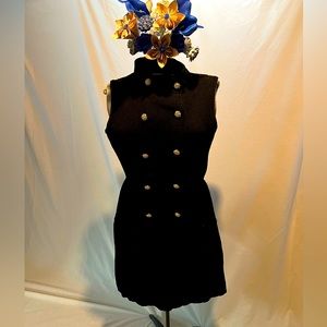 Vintage 60s Poly Rib Knit Drop Waist Mini Dress with original rhinestone buttons